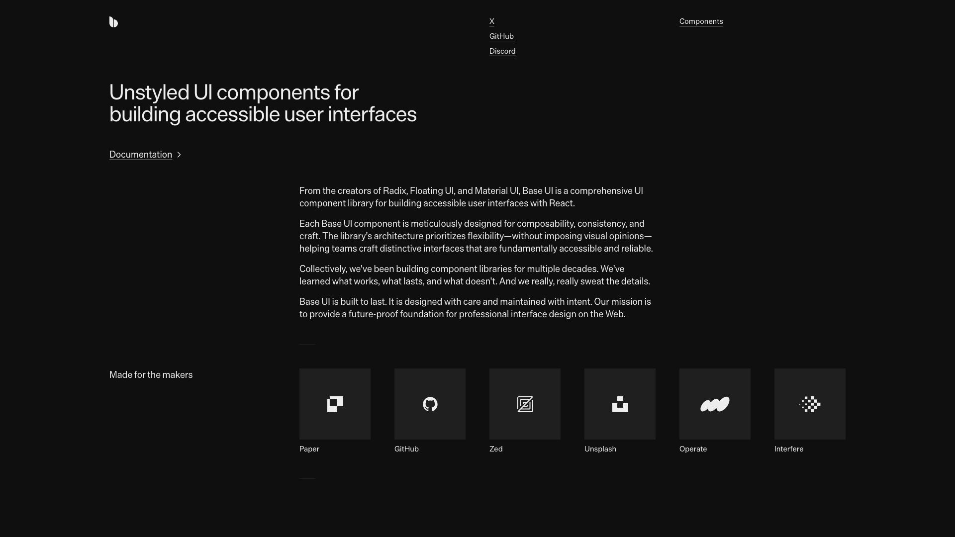 Base UI homepage