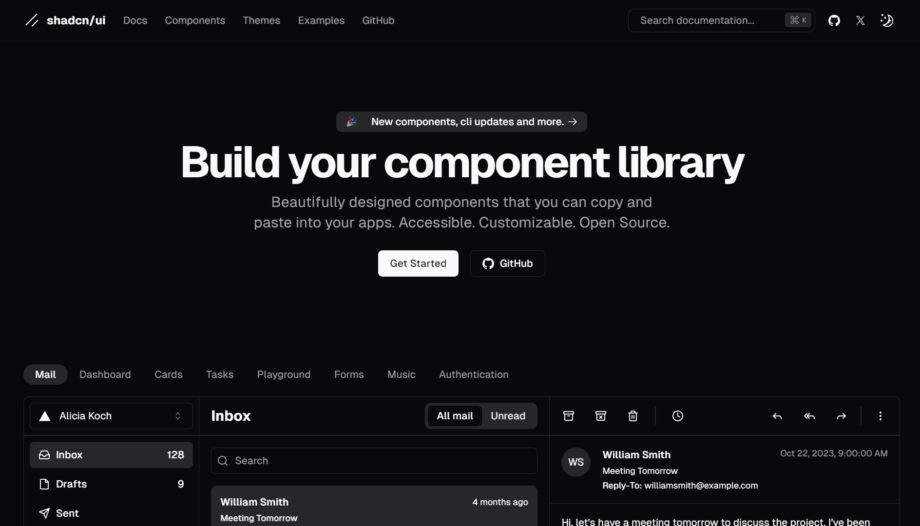 shadcn/ui homepage