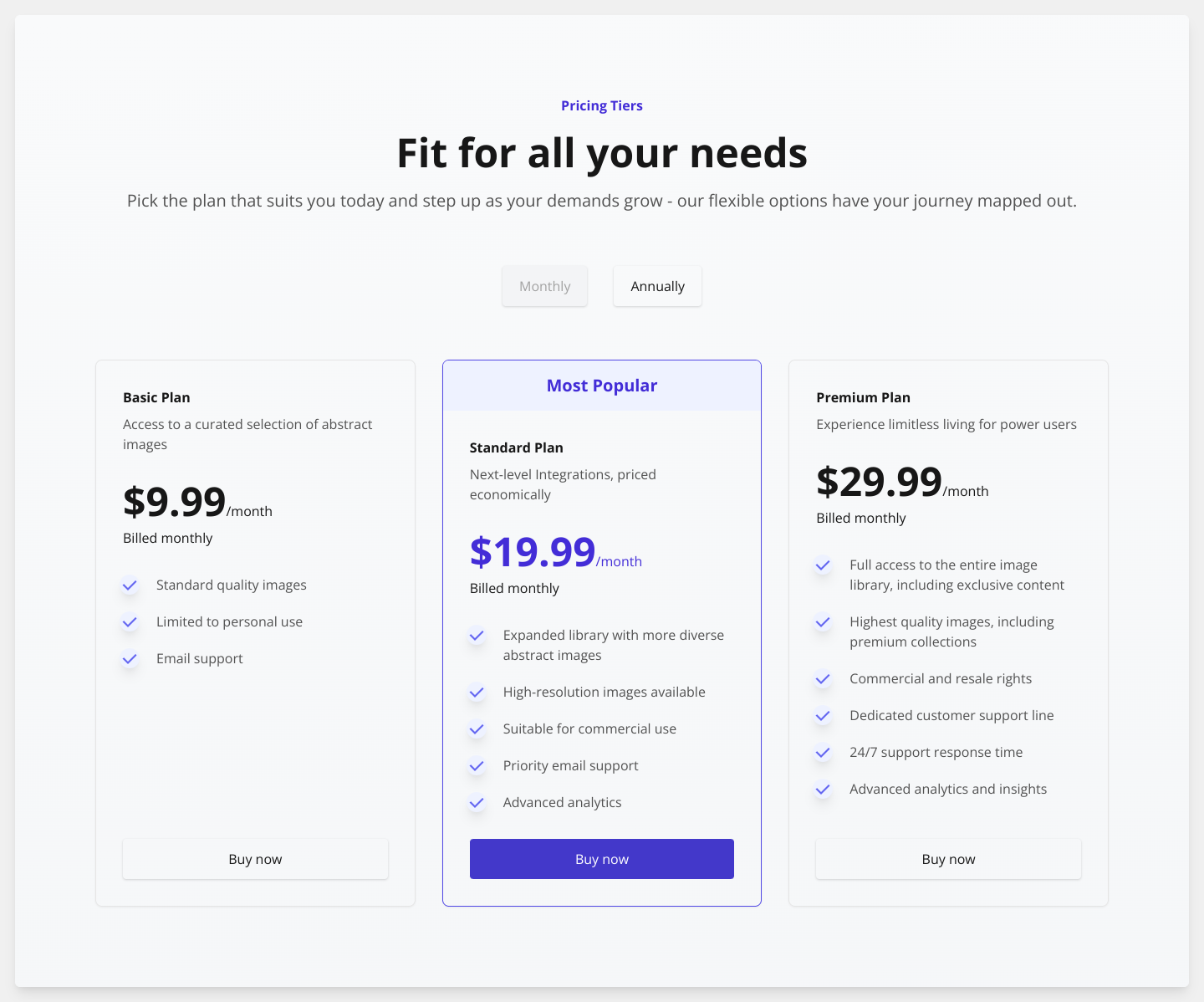 Responsive tier card with React & Tailwind CSS | hannaasipenka903 ...
