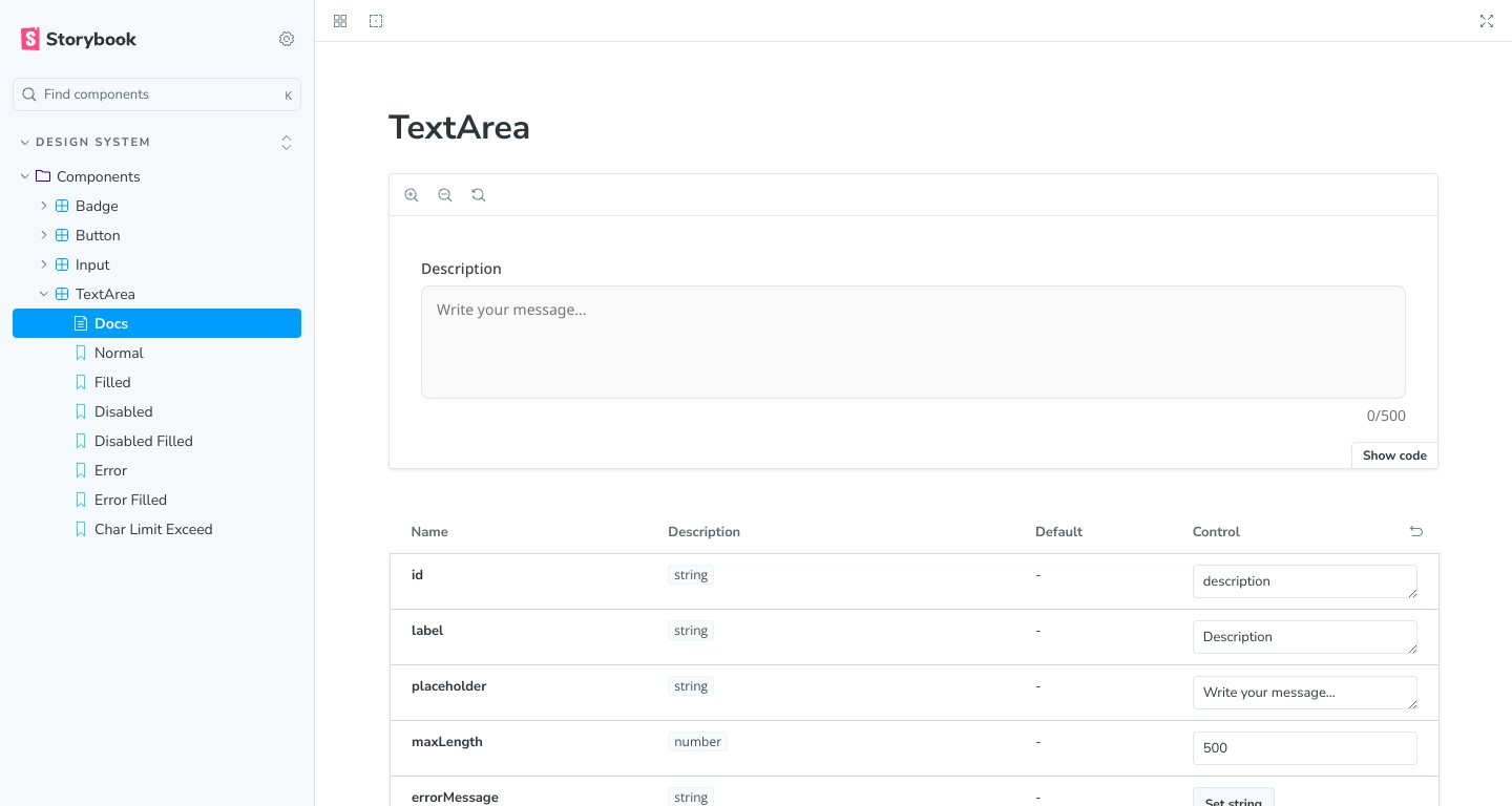 TextArea component in a design system in a turborepo and storybook app ...