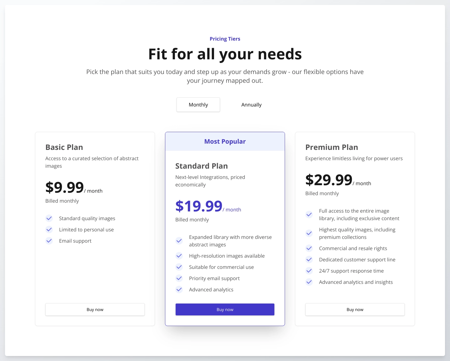 Responsive solution with React | gkolesnikov88 | Pricing Section (Tiers ...